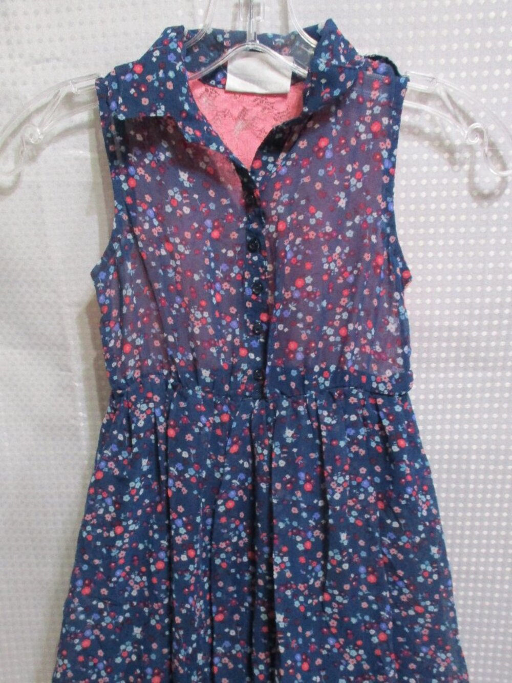 Beautees Floral Print Lined Elastic Waist Full Skirt Girl's Dress w/Lace Back 6X